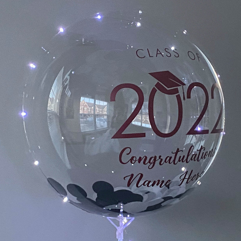 "Graduation 2022" LED Balloon With Stand - Custom Graduation Confetti LED Balloon With Stand - Balloominators