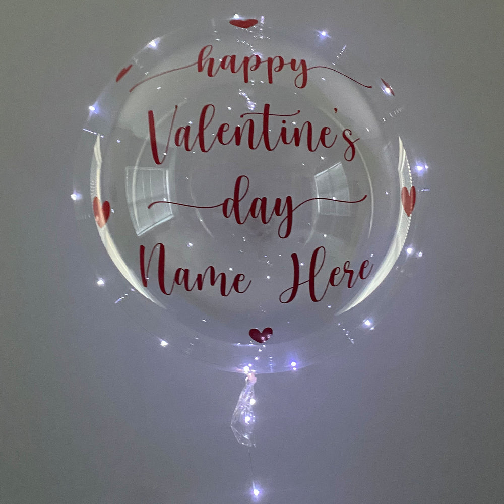 Happy Valentine's Day Balloon And Bear Bouquet - Custom Valentine's Day LED Balloon - Balloominators
